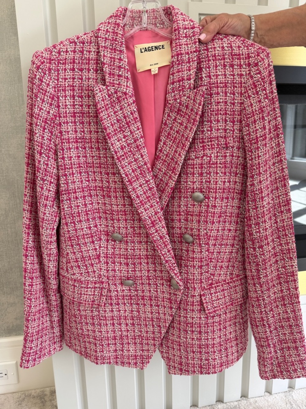 L'AGENCE Hot Pink Tweed Double-Breasted Blazer